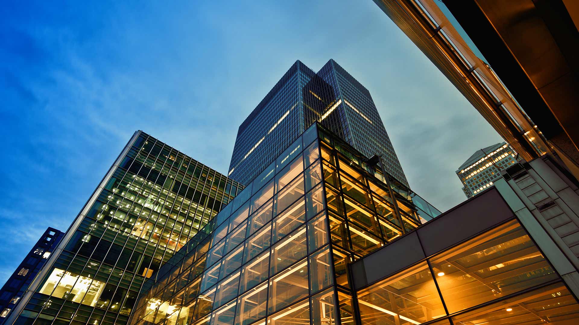 A tall illuminated building