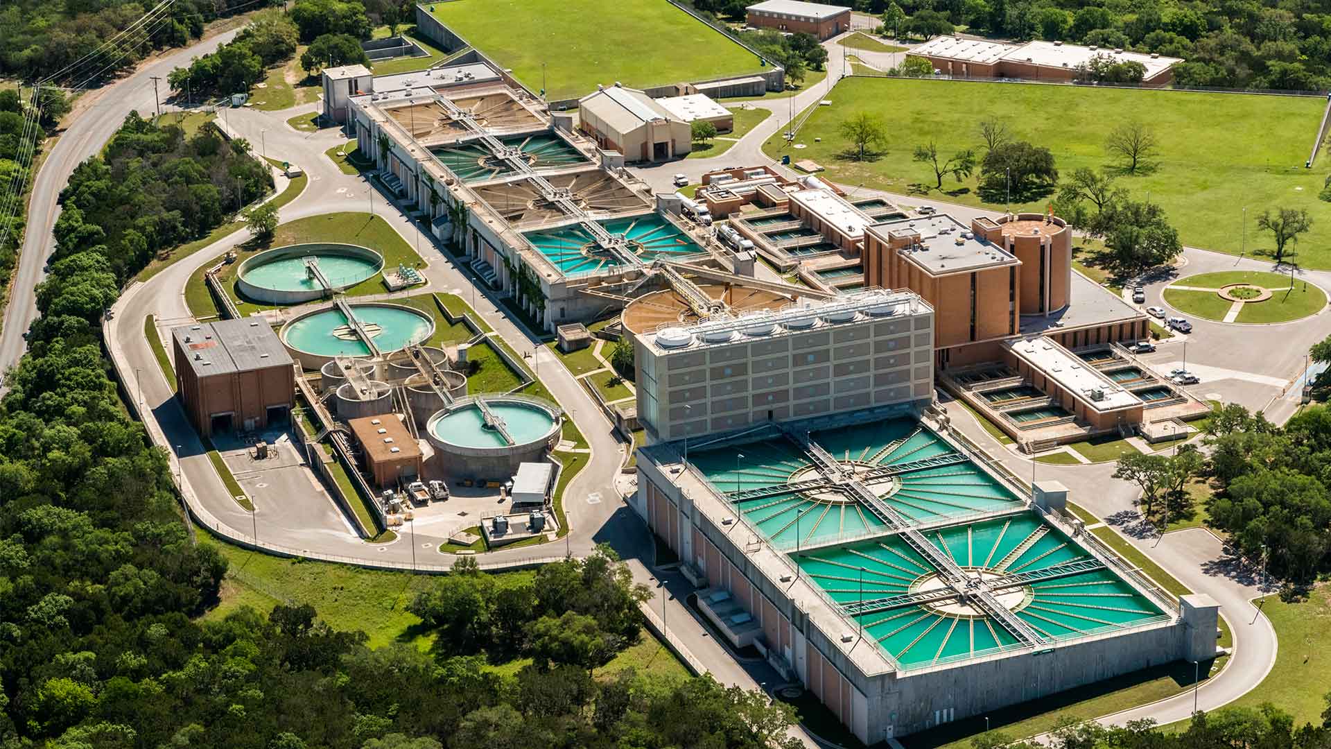 Aerial view of a water treatment plant