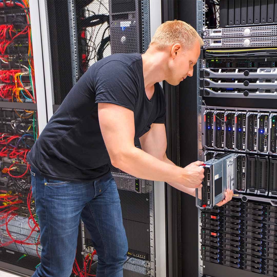 IT professional working at a server room