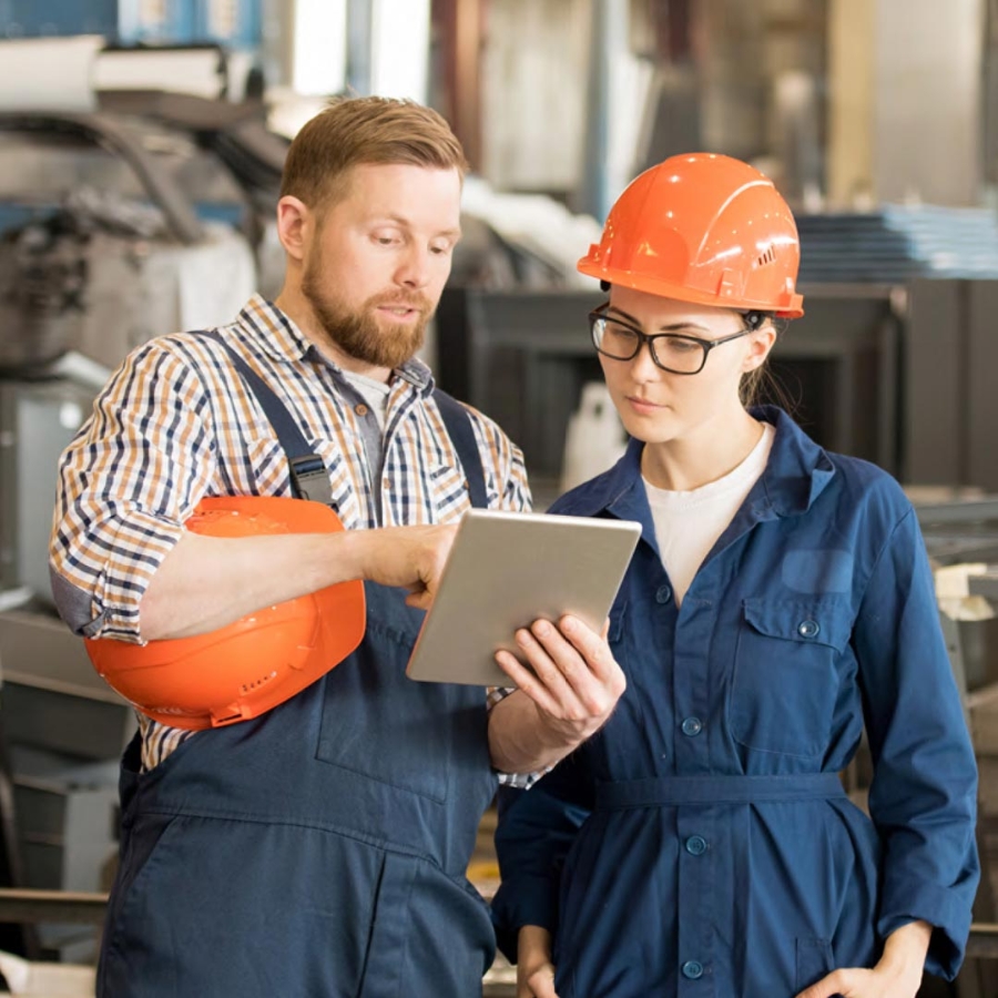 Engineers discussing a project