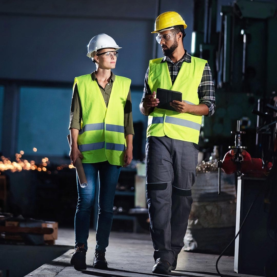 Engineers in a manufacturing facility