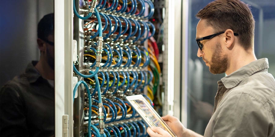 An IT professional working at data center