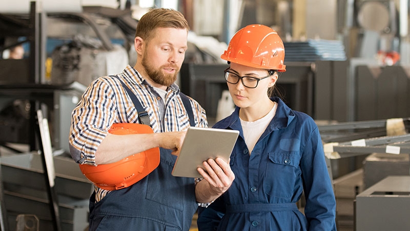 Engineers discussing a project