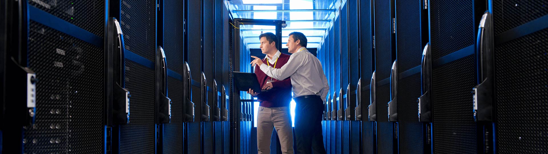 Engineers in a data center