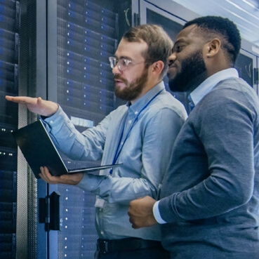 Engineers in a datacenter