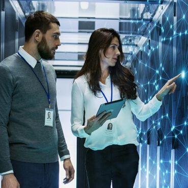 Engineers in a datacenter