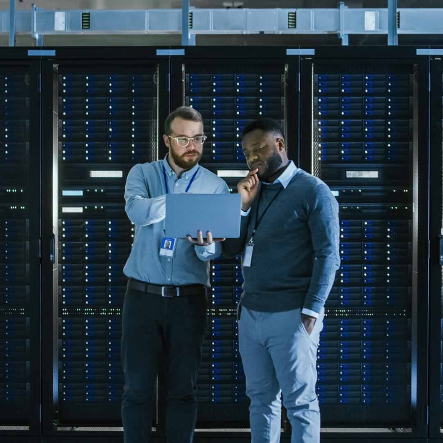 Engineers in a datacenter