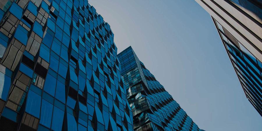 Ant's eye view of multiple buildings